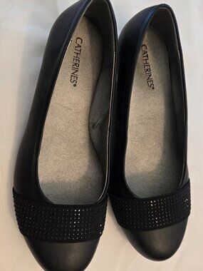 Black faux leather low wedge 9 1/2 low wedge